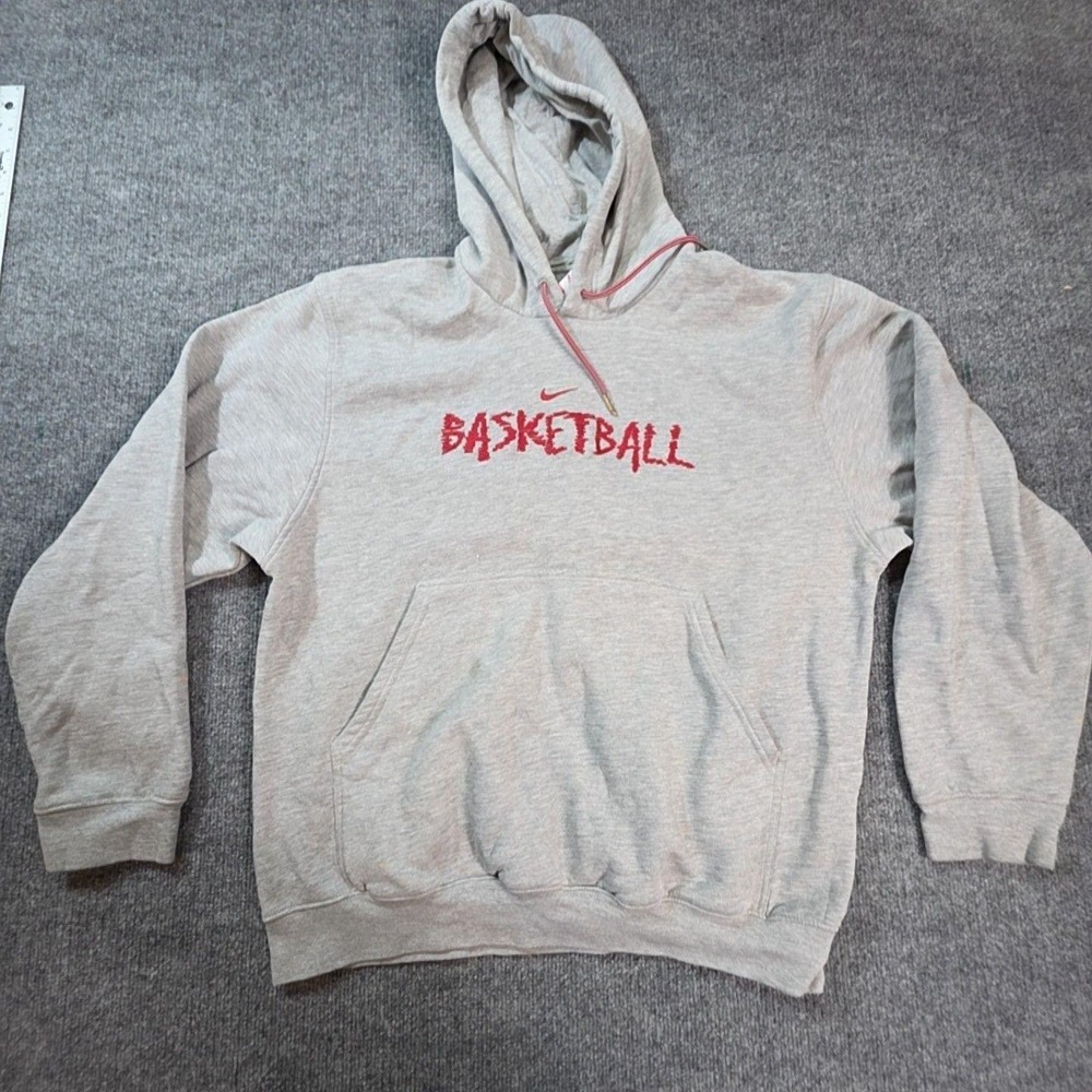 Nike Hoodie Mens Large Gray Pullover Fleece Basketball Graphic Kangaroo Pocket
